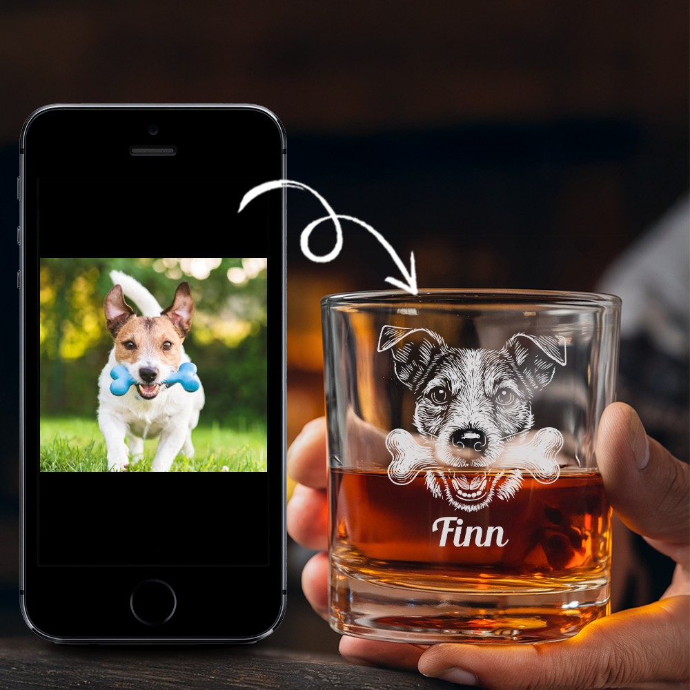 Custom Pet Portrait Whiskey Glass, Engraved Dog Portrait Gift, Pet Photo on Glass, Gift For Dog Lover TNNGL40