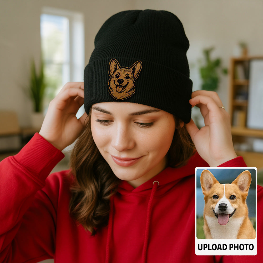 Custom Dog  Beanie Hat – Personalized Winter Knit Hat with Your Pet’s Photo, Cute Pet Owner Gift TH99B04