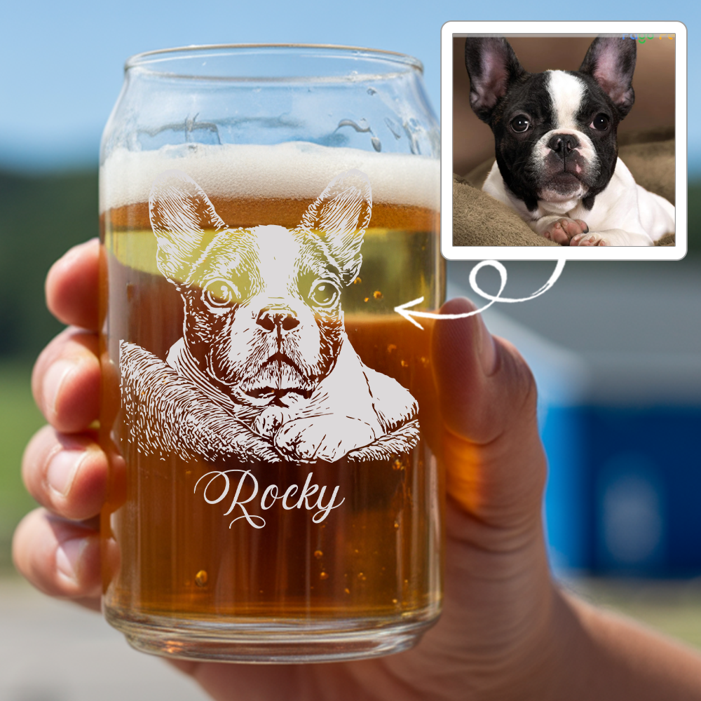 Custom Photo Dog Beer Glasses | Personalized Dog Photo Beer Can Glasses | Dog Lover Gift TNNGL30