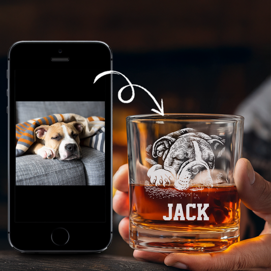 Custom Pet Portrait Whiskey Glass, Engraved Dog Portrait Gift, Pet Photo on Glass, Gift For Dog Lover TNNGL41