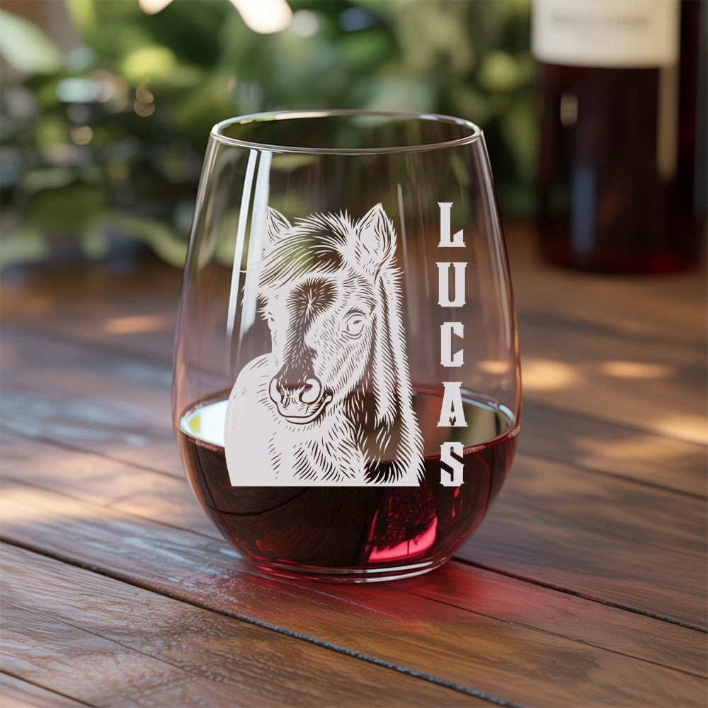 Custom Photo Horse Stemless Wine Glass | Personalized Pet Photo Stemless Wine Glass | Gift For Pet Owners TNNGL52