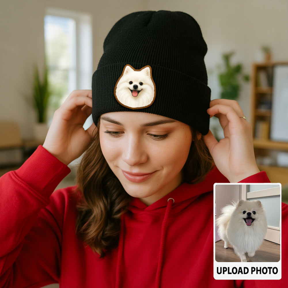 Custom Photo Dog Beanie Hat – Custom Pet Image Knit Winter Hat, Personalized Gift for Dog Moms TH99B17