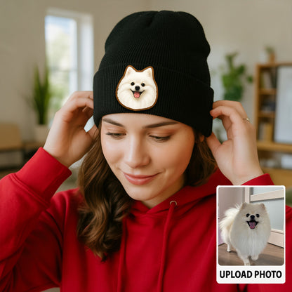 Custom Photo Dog Beanie Hat – Custom Pet Image Knit Winter Hat, Personalized Gift for Dog Moms TH99B17