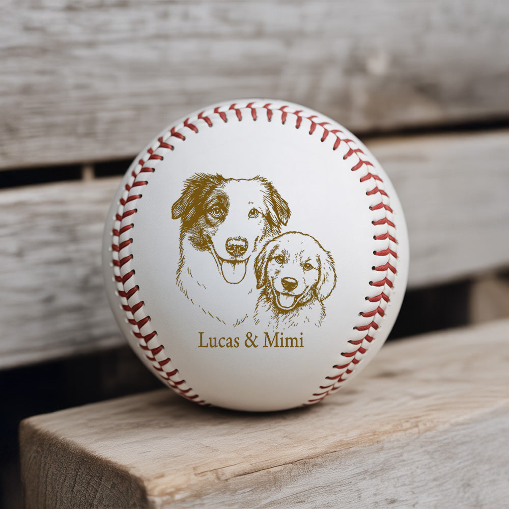 Custom Dog Photo Baseball Gift, Engraved Pet Portrait Photo Baseball Ball, Dog Memorial Keepsake TNBA031