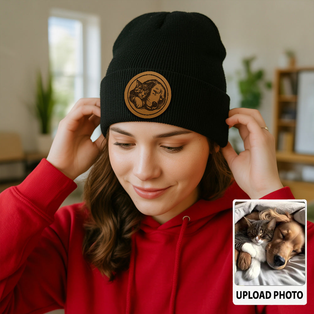 Custom Photo Dog Beanie Hat – Personalized Pet Knit Winter Hat with Your Dog Picture, Unique Gift for Pet Lovers TH99B01