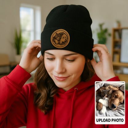 Custom Photo Dog Beanie Hat – Personalized Pet Knit Winter Hat with Your Dog Picture, Unique Gift for Pet Lovers TH99B01