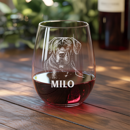 Custom Photo Dog Stemless Wine Glass | Pet Photo Stemless Wine Glass | Pet Lover Gift TNNGL11