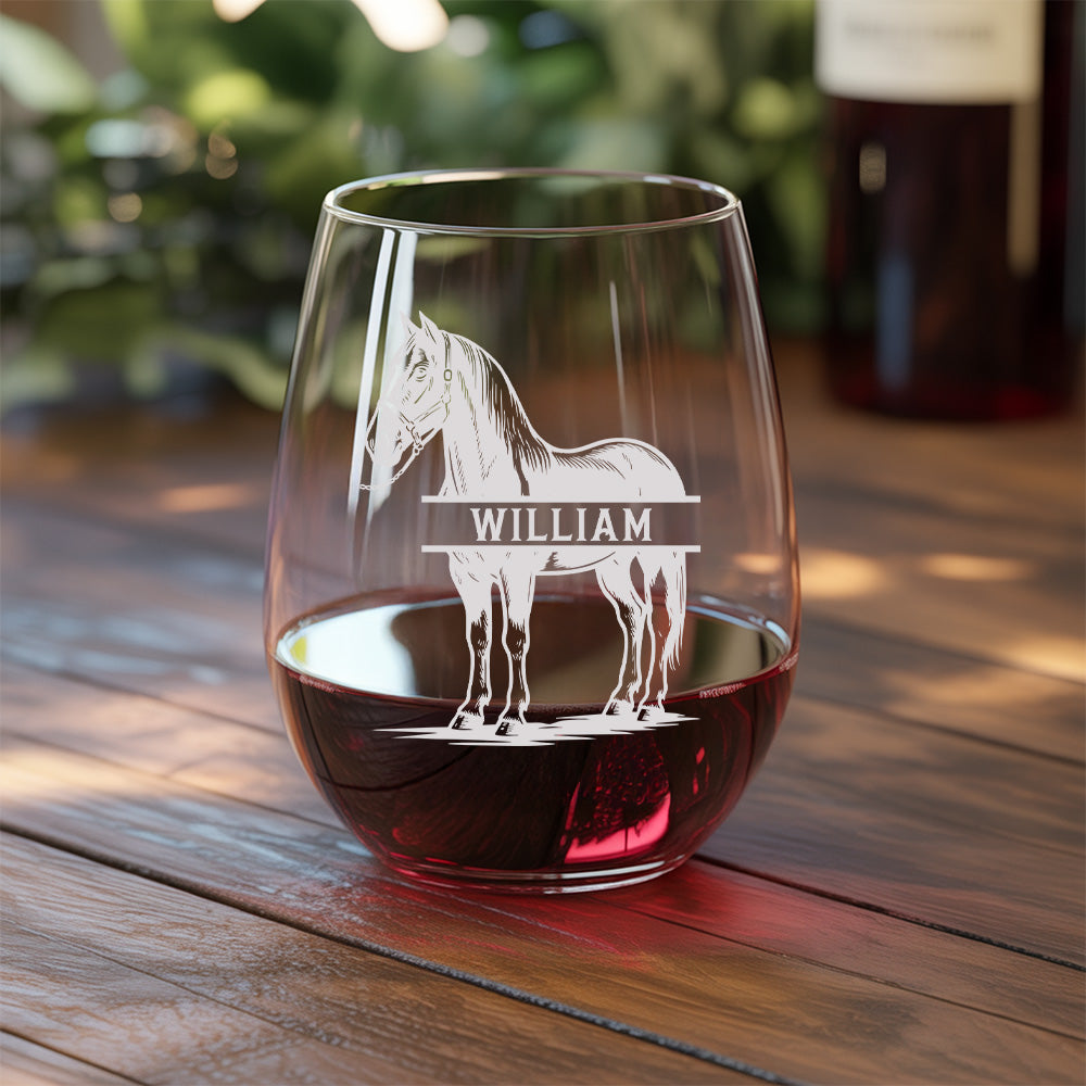 Custom Photo Horse Stemless Wine Glass | Personalized Pet Photo Stemless Wine Glass | Gift For Pet Owners TNNGL54