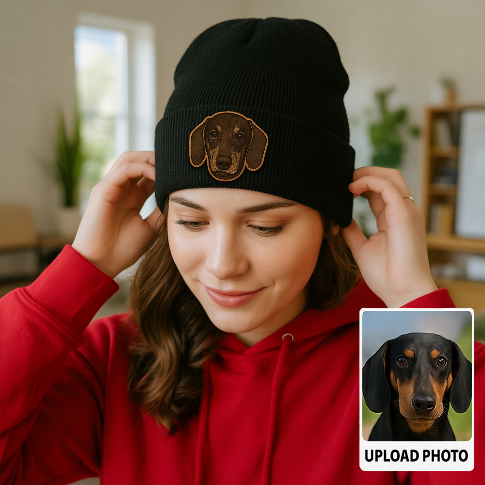 Custom Dog Photo Beanie Hat – Personalized Winter Knit Hat with Dog or Cat Photo, Perfect Gift Idea TH99B11