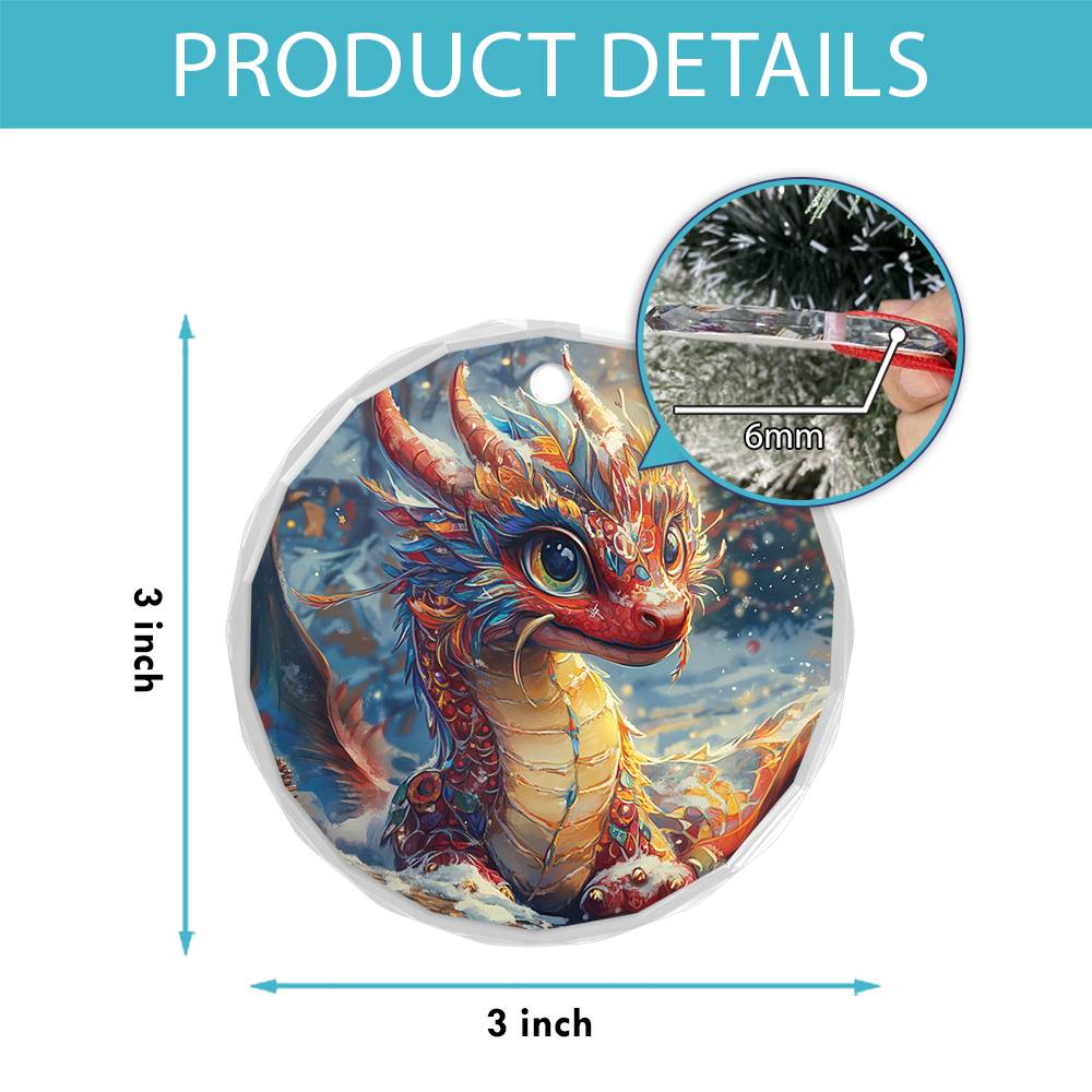 Beautiful Angus Dragon Christmas Night Design 1 Glass Ornament