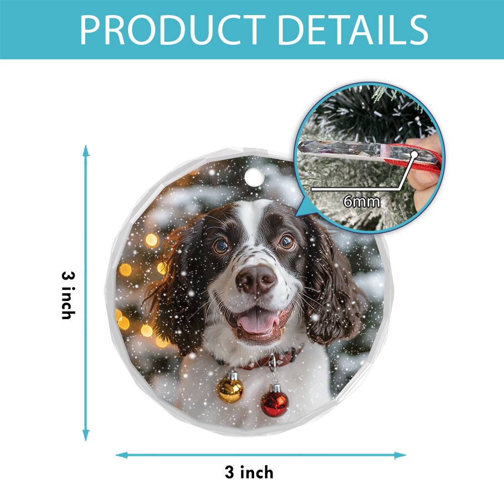 Beautiful English Springer Spaniel Dog Christmas Night Design 4 Glass Ornament