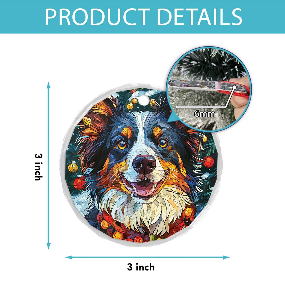 Beautiful Border Collie Dog Christmas Night Design 4 Glass Ornament