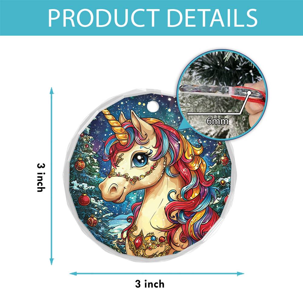 Beautiful Angus Unicorn Christmas Night Design 4 Glass Ornament