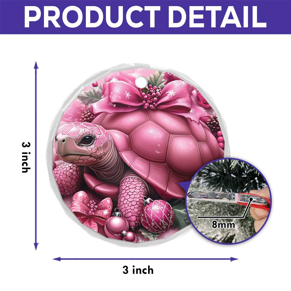 Tortoise Pink Christmas Design 2 Glass Ornament