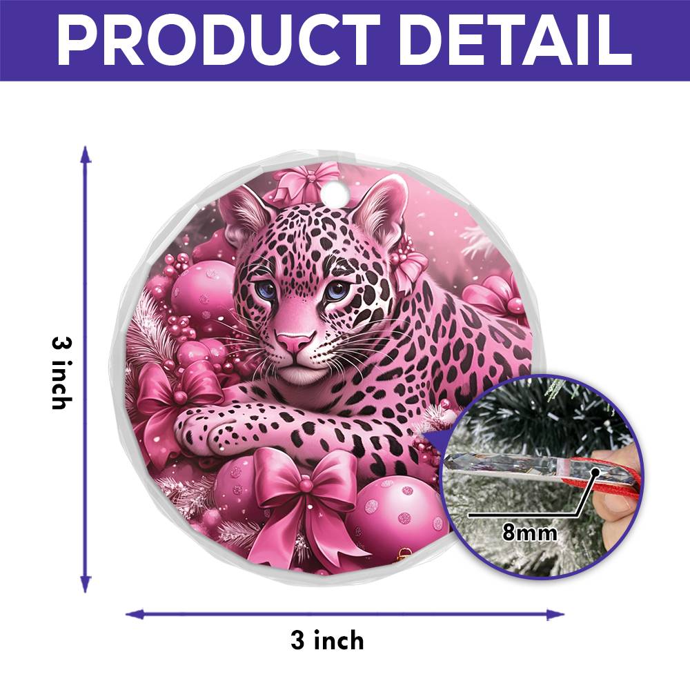 Jaguar Pink Christmas Design 4 Glass Ornament