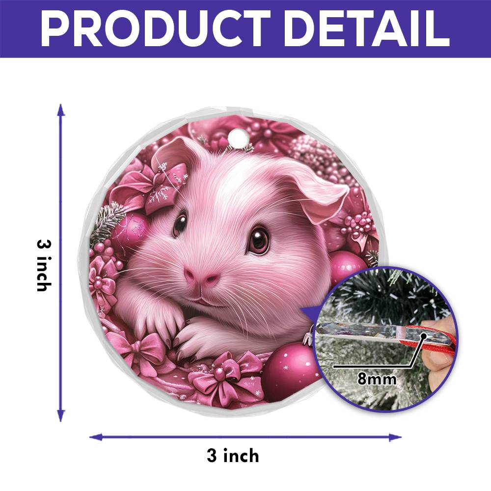 Guinea Pig Pink Christmas Design 1 Glass Ornament