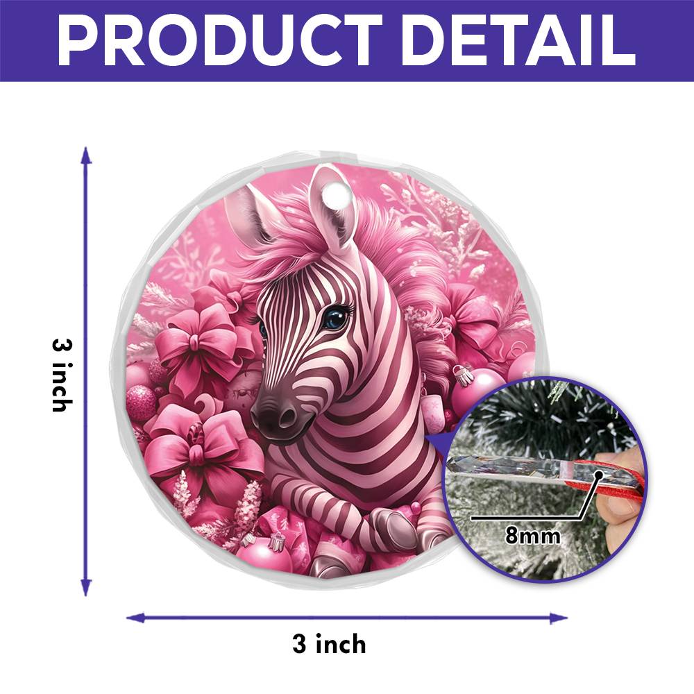 Zebra Pink Christmas Design 2 Glass Ornament