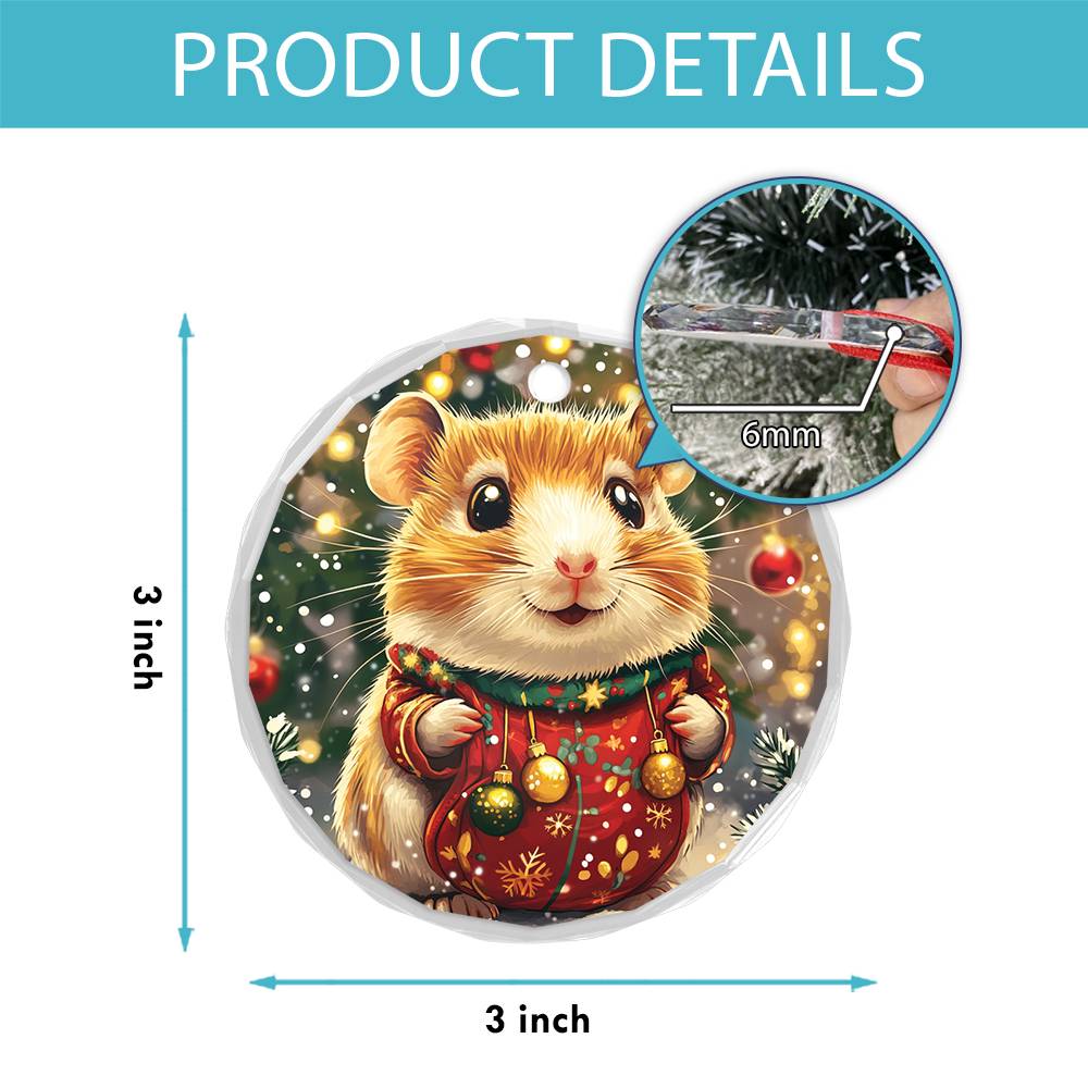 Beautiful Hamster Christmas Night Design 1 Glass Ornament