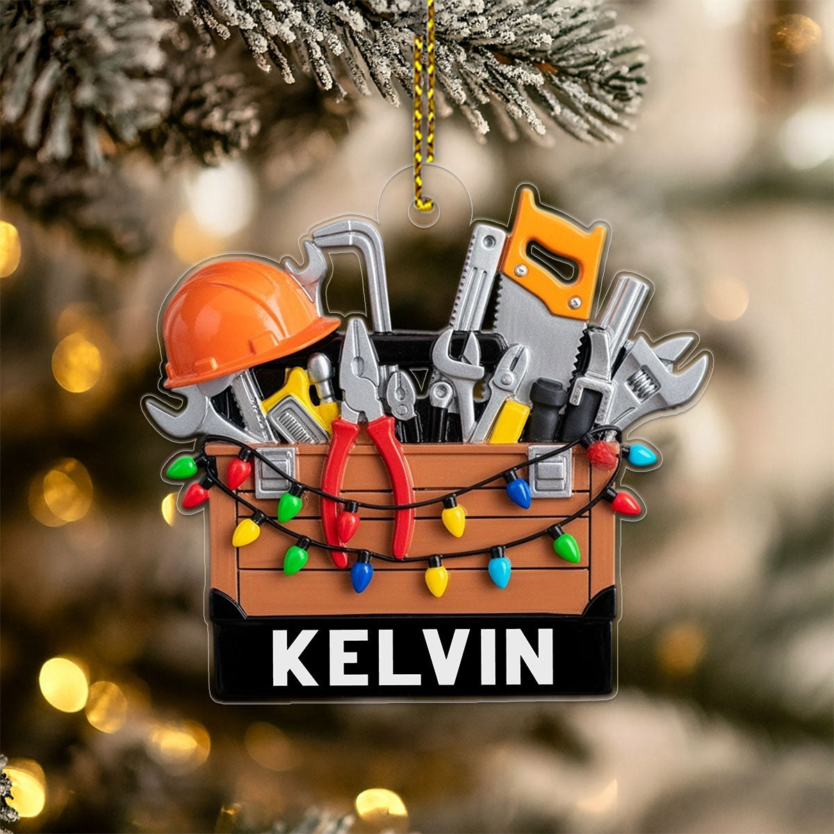 Custom Name Construction Worker Christmas Light Mechanic Tools