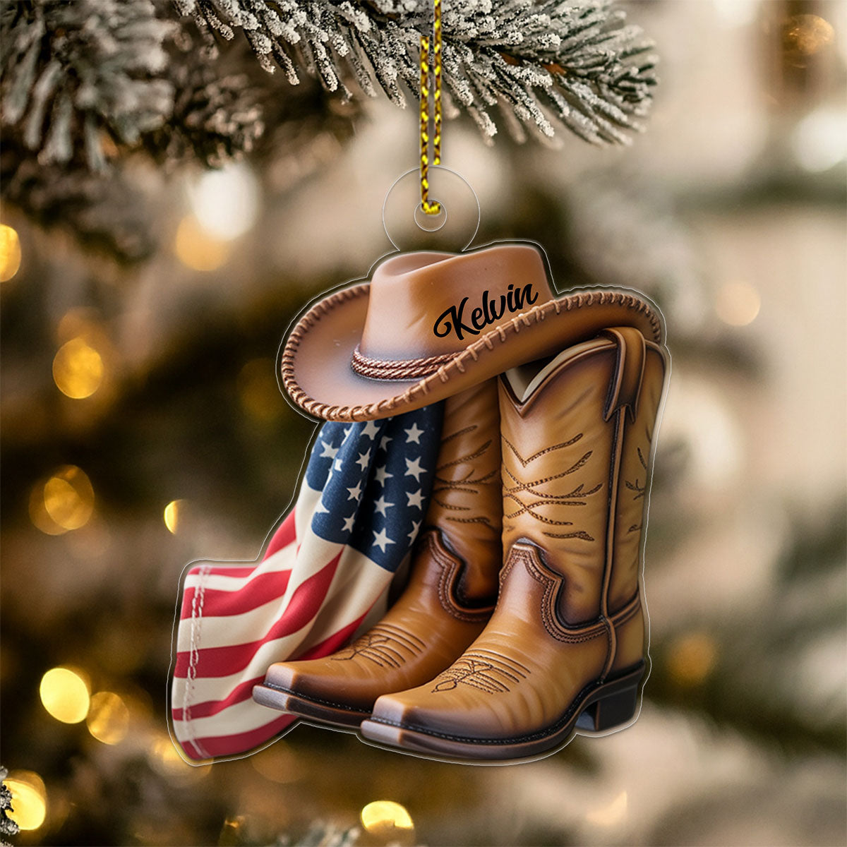 Custom Name Cowboy USA Flag