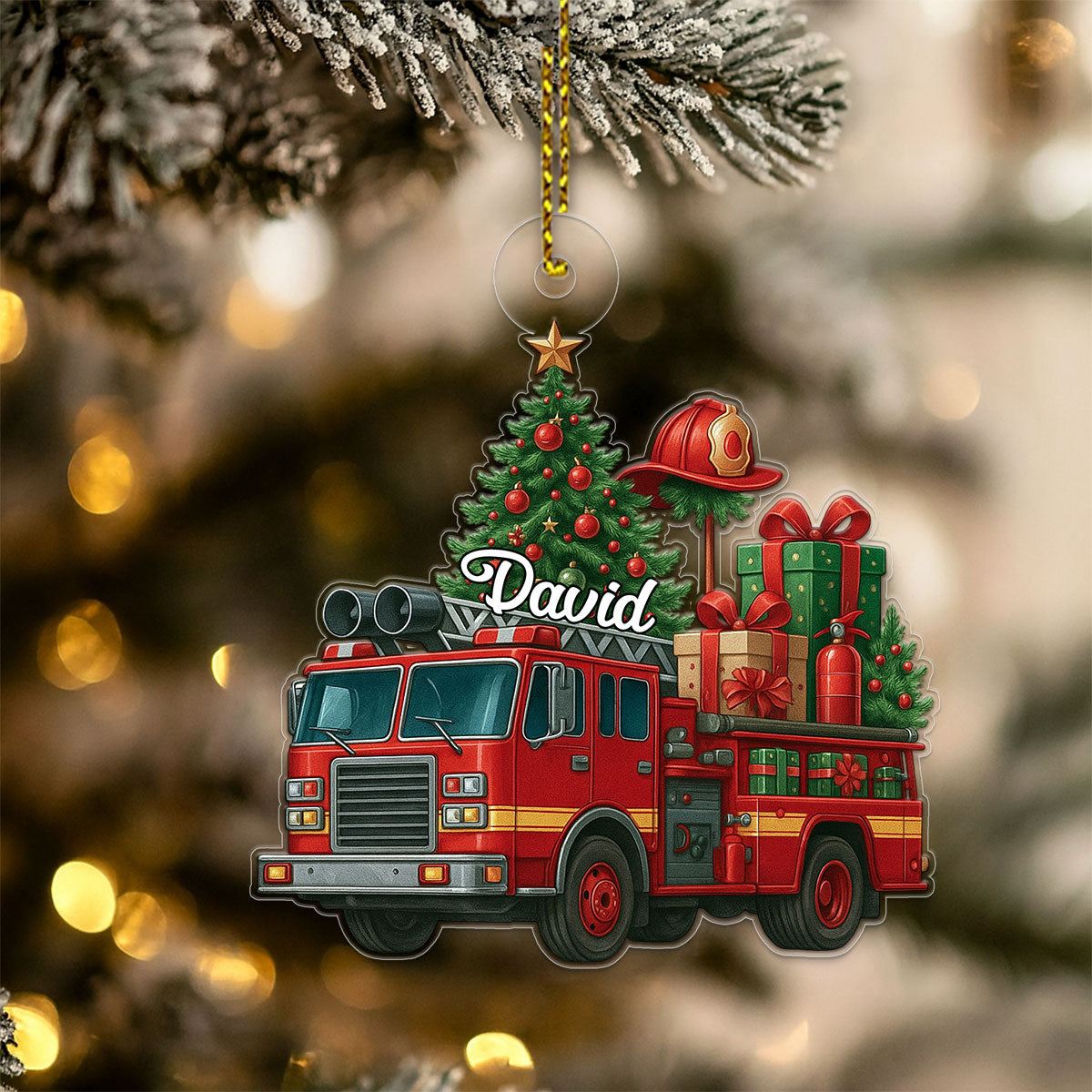 Custom Name Firefighter Truck Xmas Tree