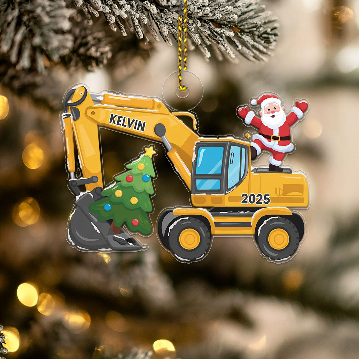 Custom Name Xmas Excavator Construction