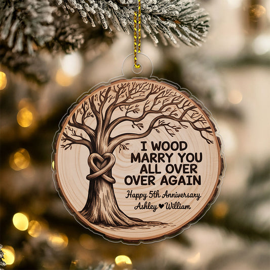 Personalized Anniversary Wedding With Tree Ornament, Wedding Gift for Couple, Any Year Marriage Anniversary Gift, Family Tree Love Keepsake