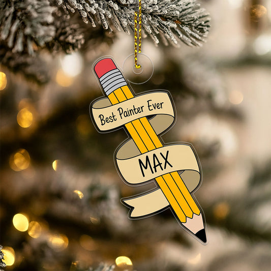 Personalized Best Painter Ever Pencil Ornament, Custom Artist Christmas Ornament, Gift for Painter, Creative Holiday Decoration