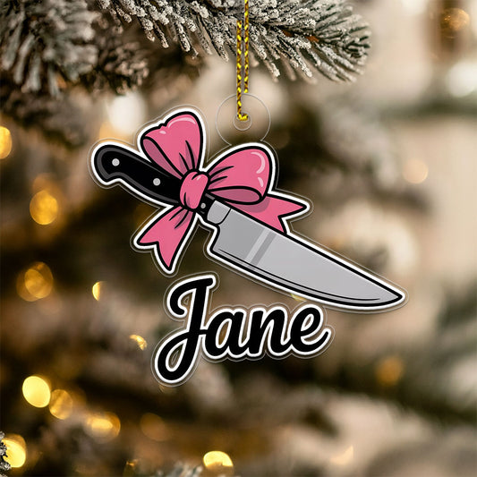 Funny Bow Knife Ornament, Personalized Christmas Ornament, Custom Gag Gift Decoration, Unique Knife Lover Ornament, Holiday Humor Keepsake
