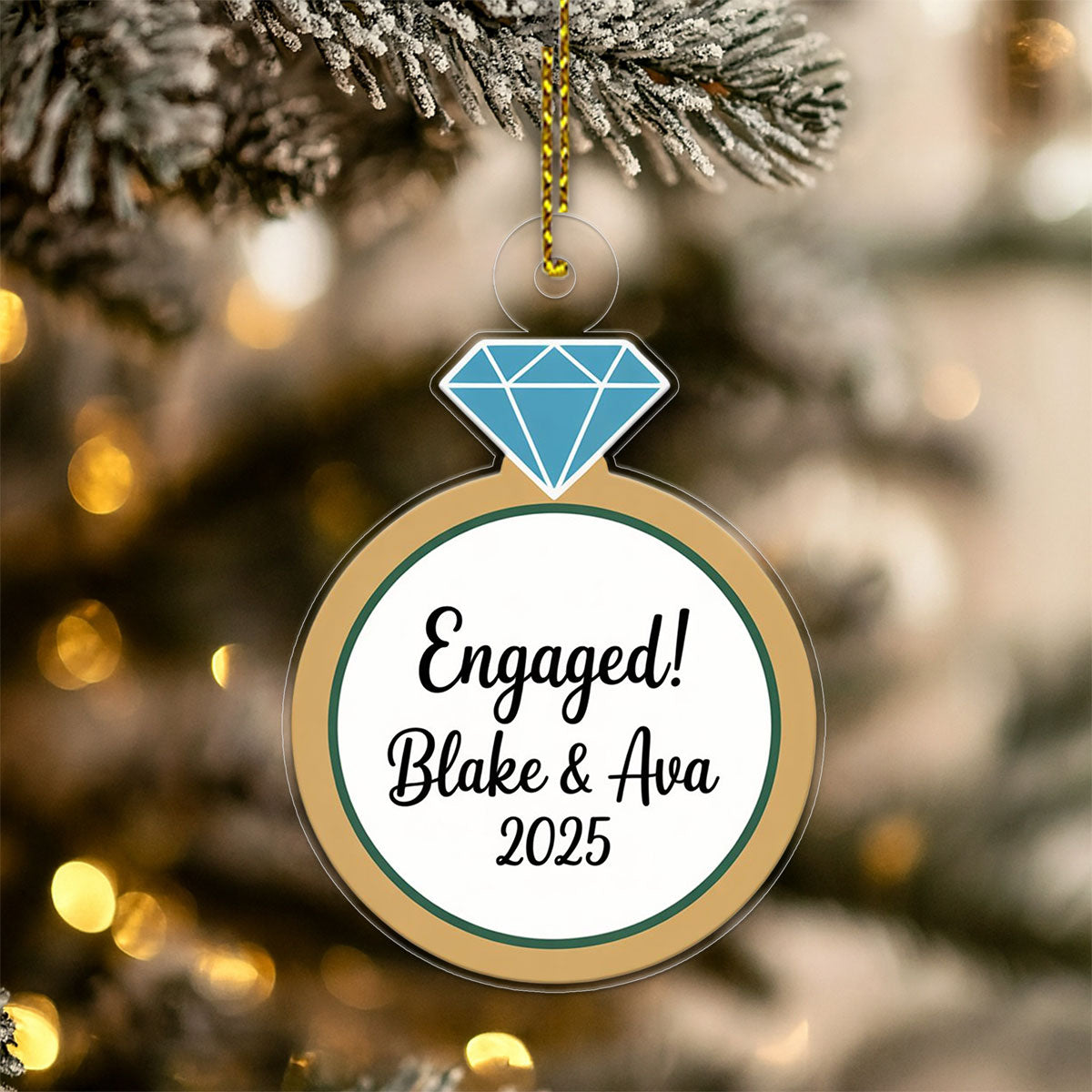 Custom Diamond Ring Ornament, Personalized Wedding Ornament, Engagement Ring Keepsake, Holiday Romance Gift, Unique Christmas Decoration