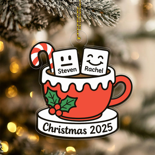Personalized Marshmallow Hot Cocoa Ornament, Custom Christmas Ornament, Cute Hot Chocolate Mug Ornament, Holiday Decor, Winter Gift Idea