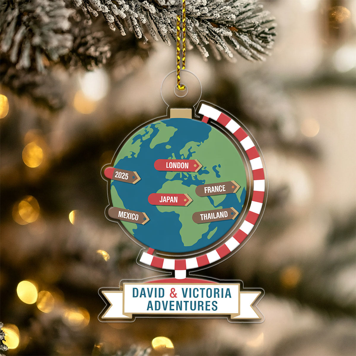 Personalized Travel Adventure Ornament, Couples Ornament, Custom Traveling Destination Ornament, Travel Gift, Gift for Travelers
