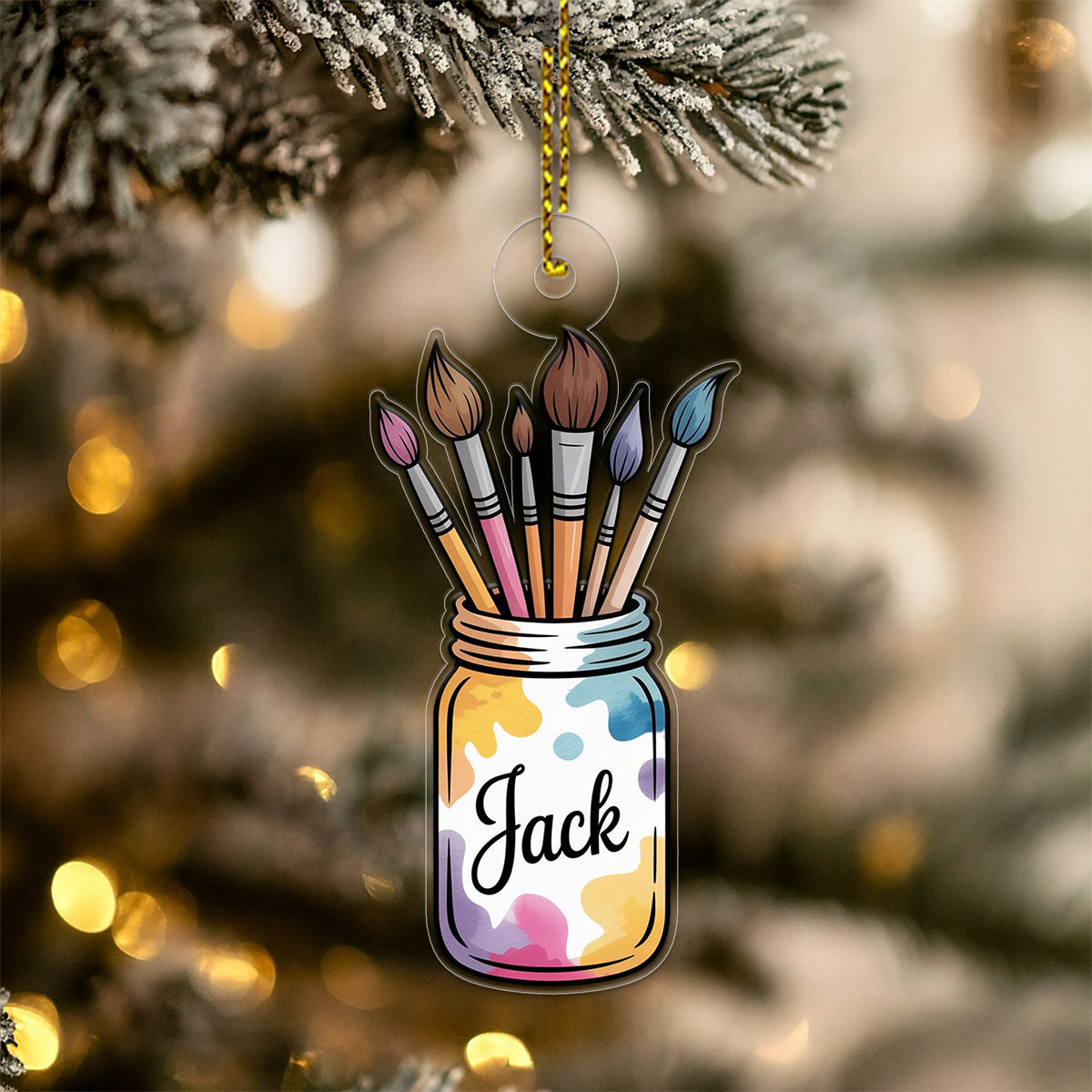 Personalized Jar of Paint Brushes Ornament, Custom Painter Christmas Ornament, Artistic Holiday Gift, Creative Keepsake for Artists