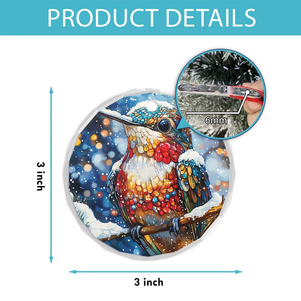 Beautiful Hummingbird Christmas Night Design 2 Glass Ornament