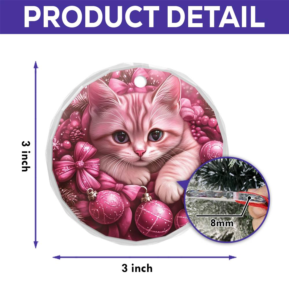 American Shorthair Pink Christmas Design 2 Glass Ornament