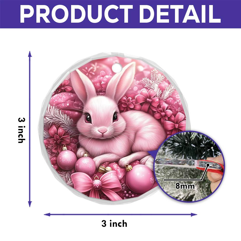 Rabbit Pink Christmas Design 1 Glass Ornament