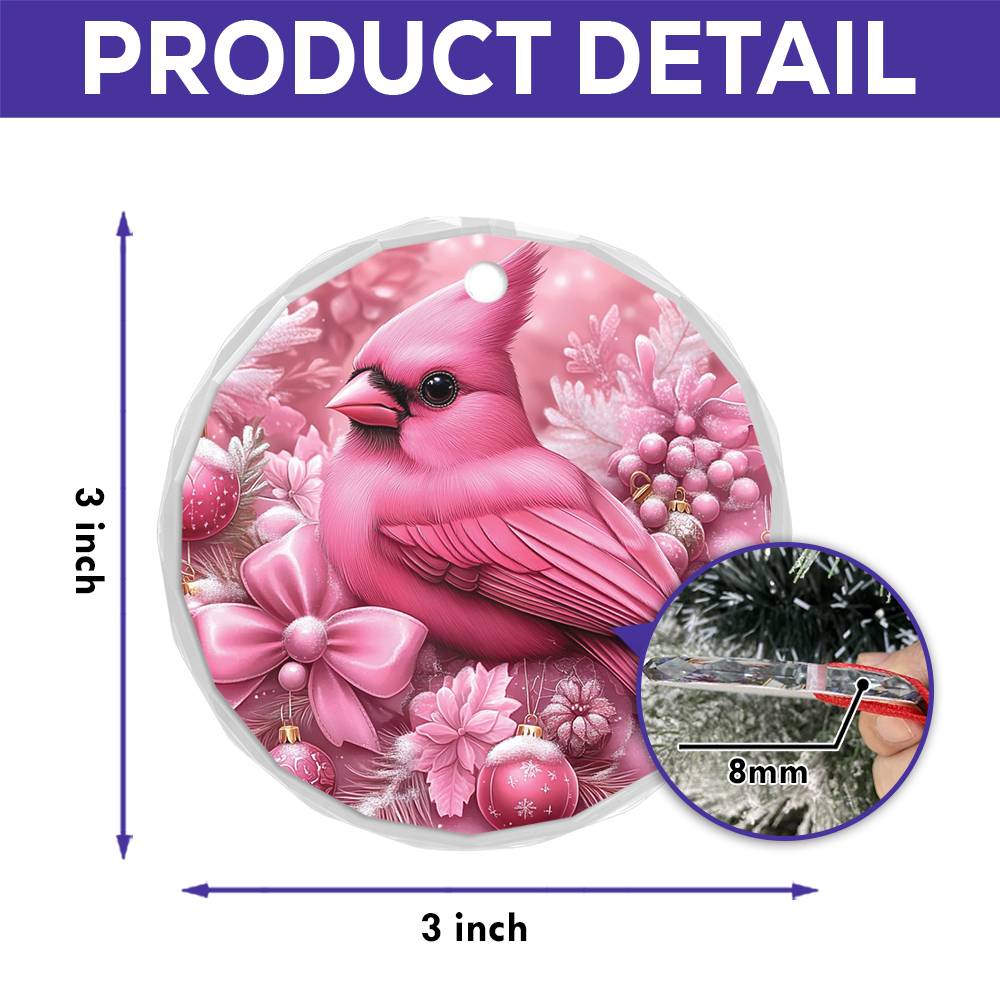 Cardinal Pink Christmas Design 4 Glass Ornament