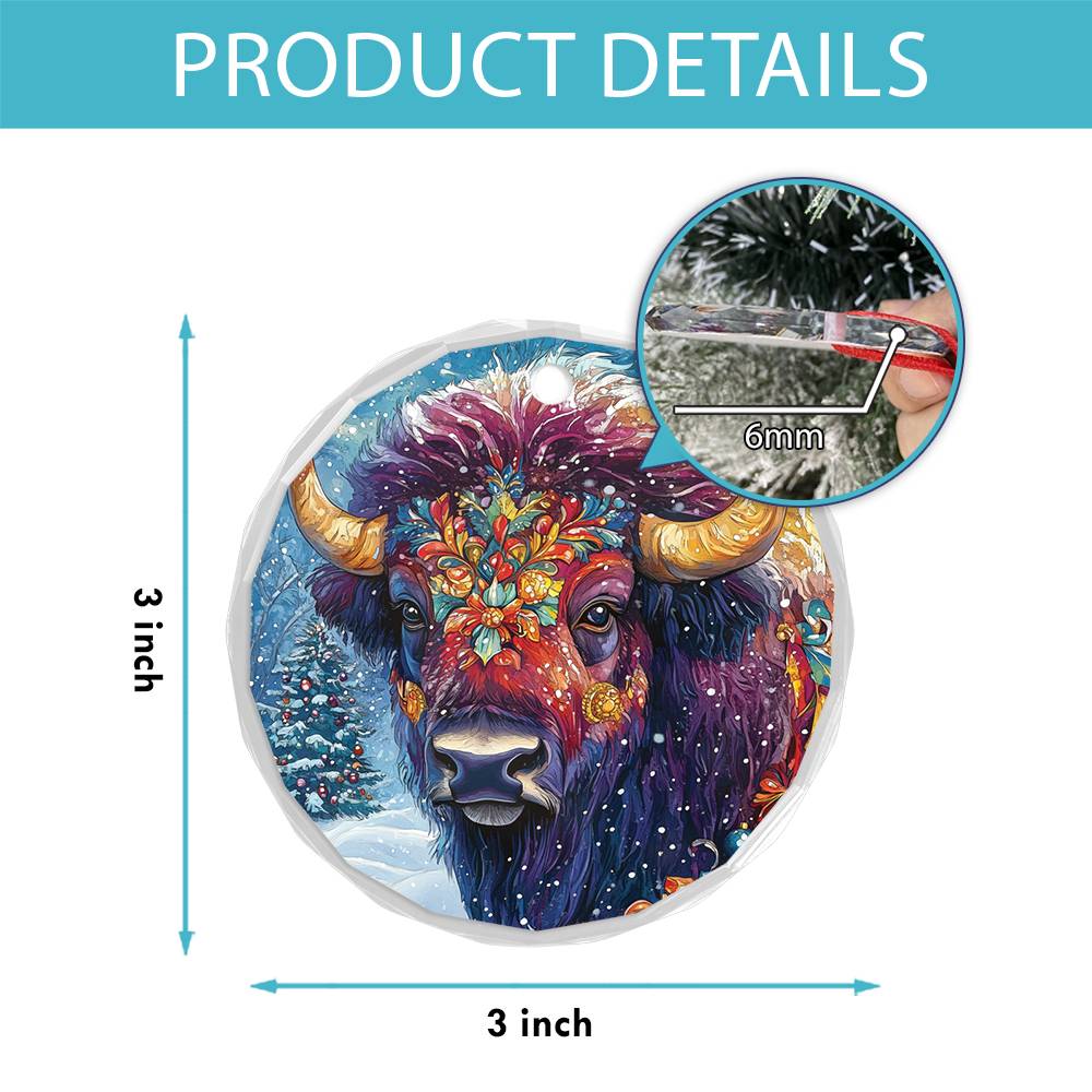Beautiful Bison Christmas Night Design 4 Glass Ornament
