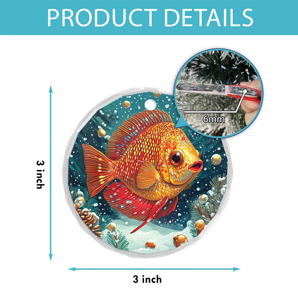 Beautiful Angus Discus Fish Christmas Night Design 1 Glass Ornament
