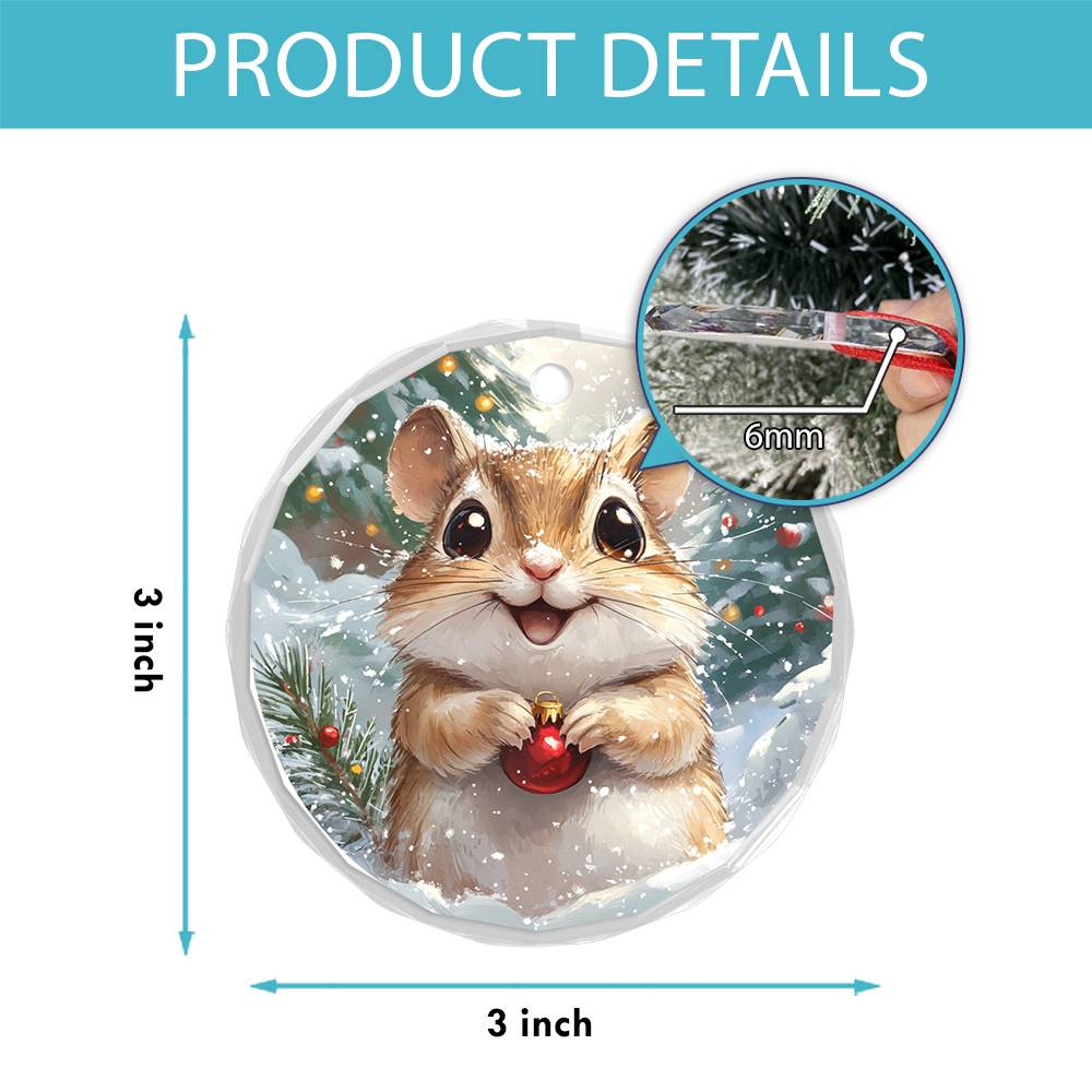 Beautiful Gerbil Christmas Night Design 4 Glass Ornament