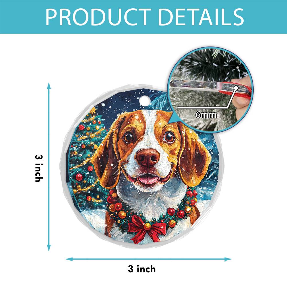 Beautiful Angus Beagle Dog Christmas Night Design 3 Glass Ornament