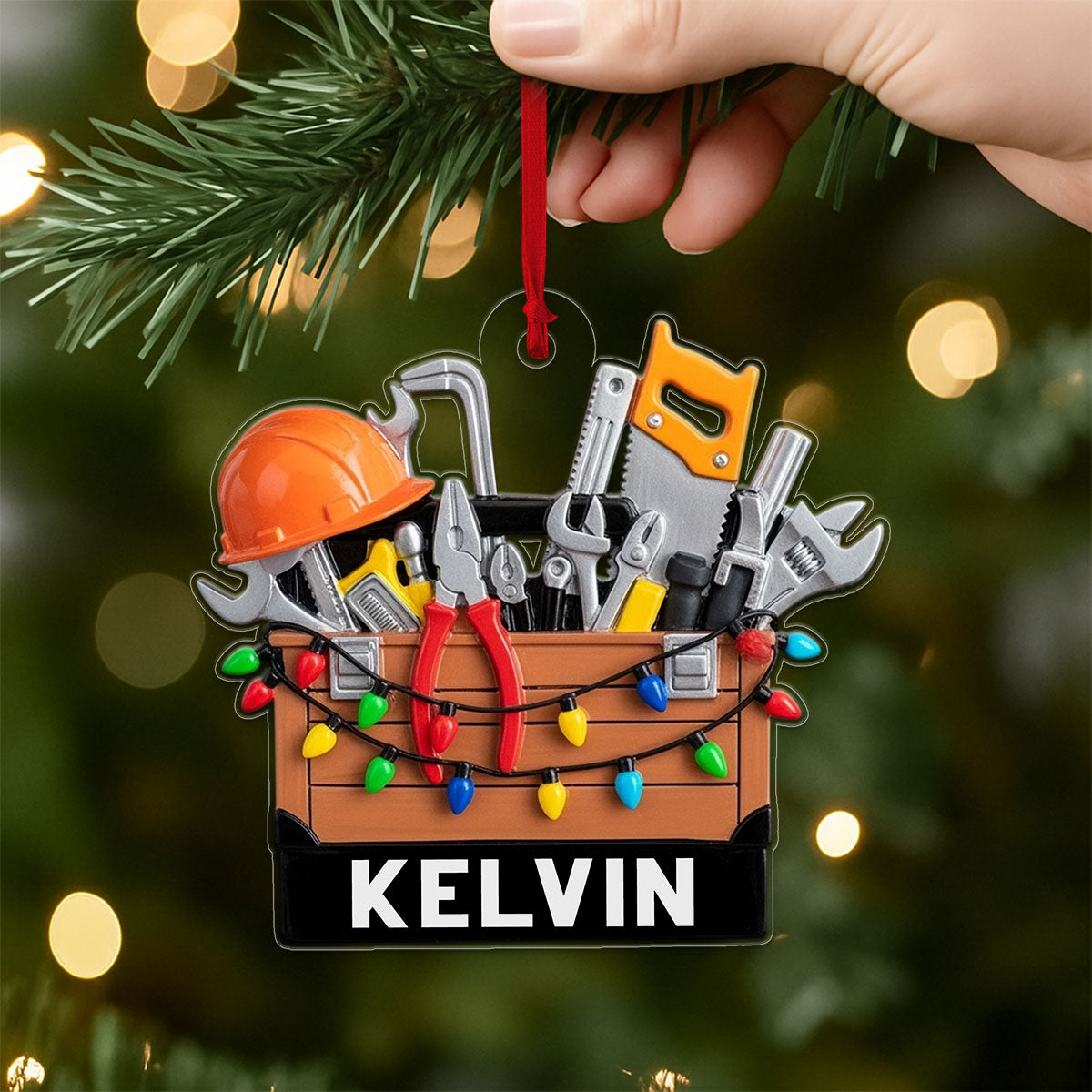 Custom Name Construction Worker Christmas Light Mechanic Tools