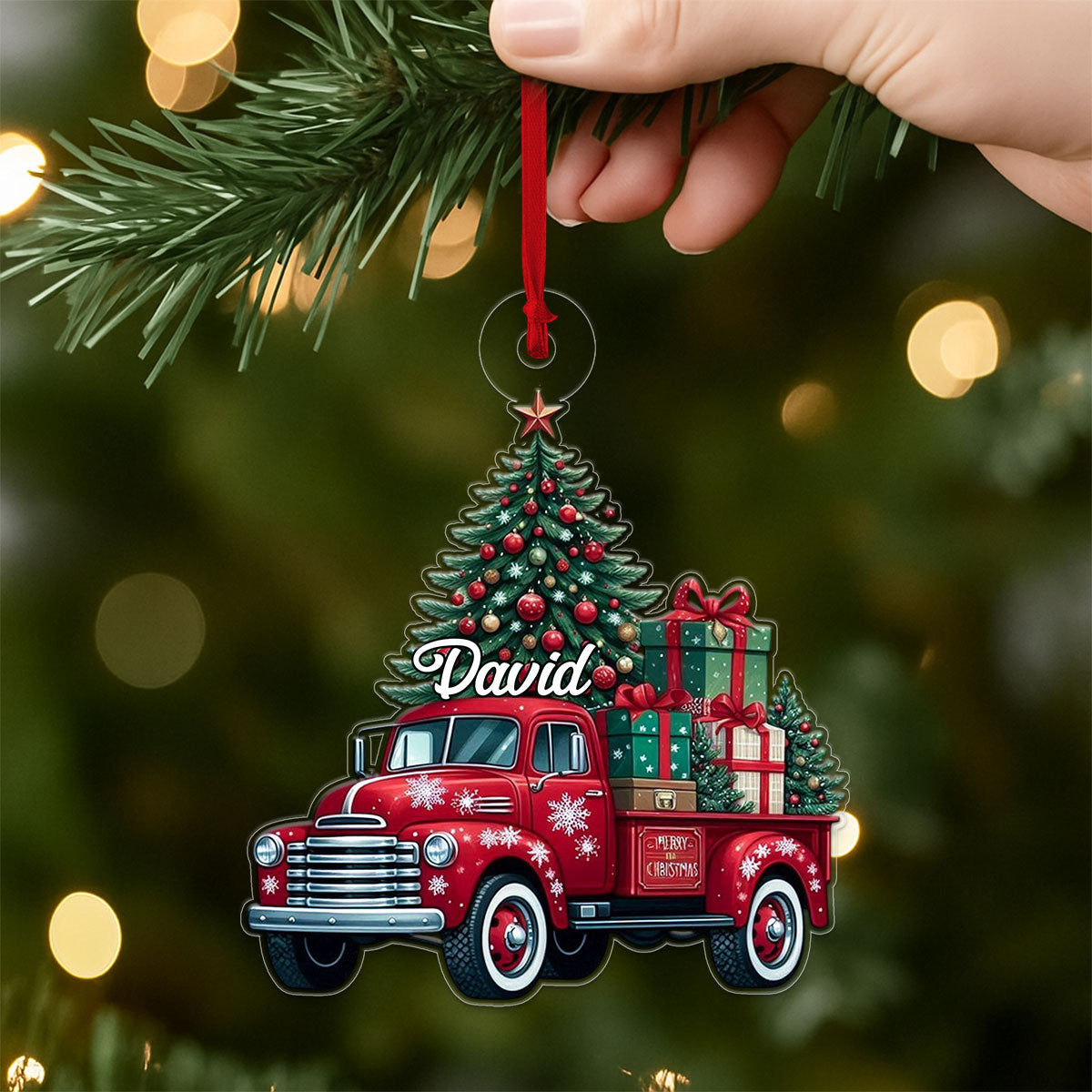 Custom Name Farm Truck Car Xmas Tree
