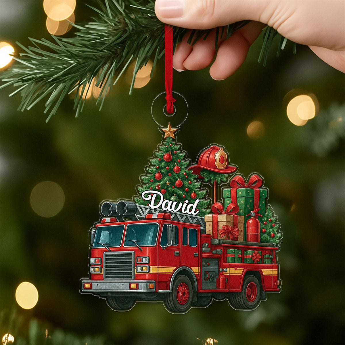 Custom Name Firefighter Truck Xmas Tree