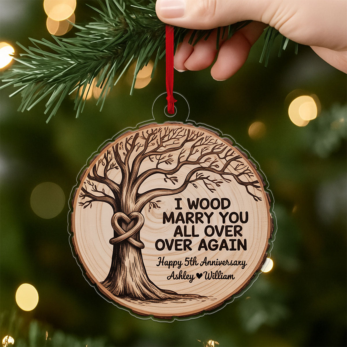 Personalized Anniversary Wedding With Tree Ornament, Wedding Gift for Couple, Any Year Marriage Anniversary Gift, Family Tree Love Keepsake
