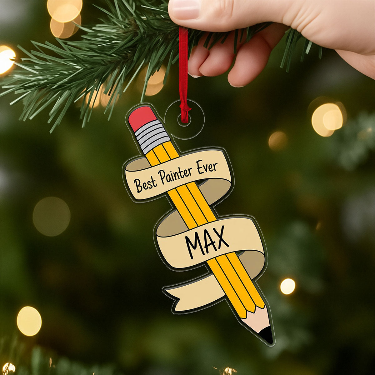 Personalized Best Painter Ever Pencil Ornament, Custom Artist Christmas Ornament, Gift for Painter, Creative Holiday Decoration