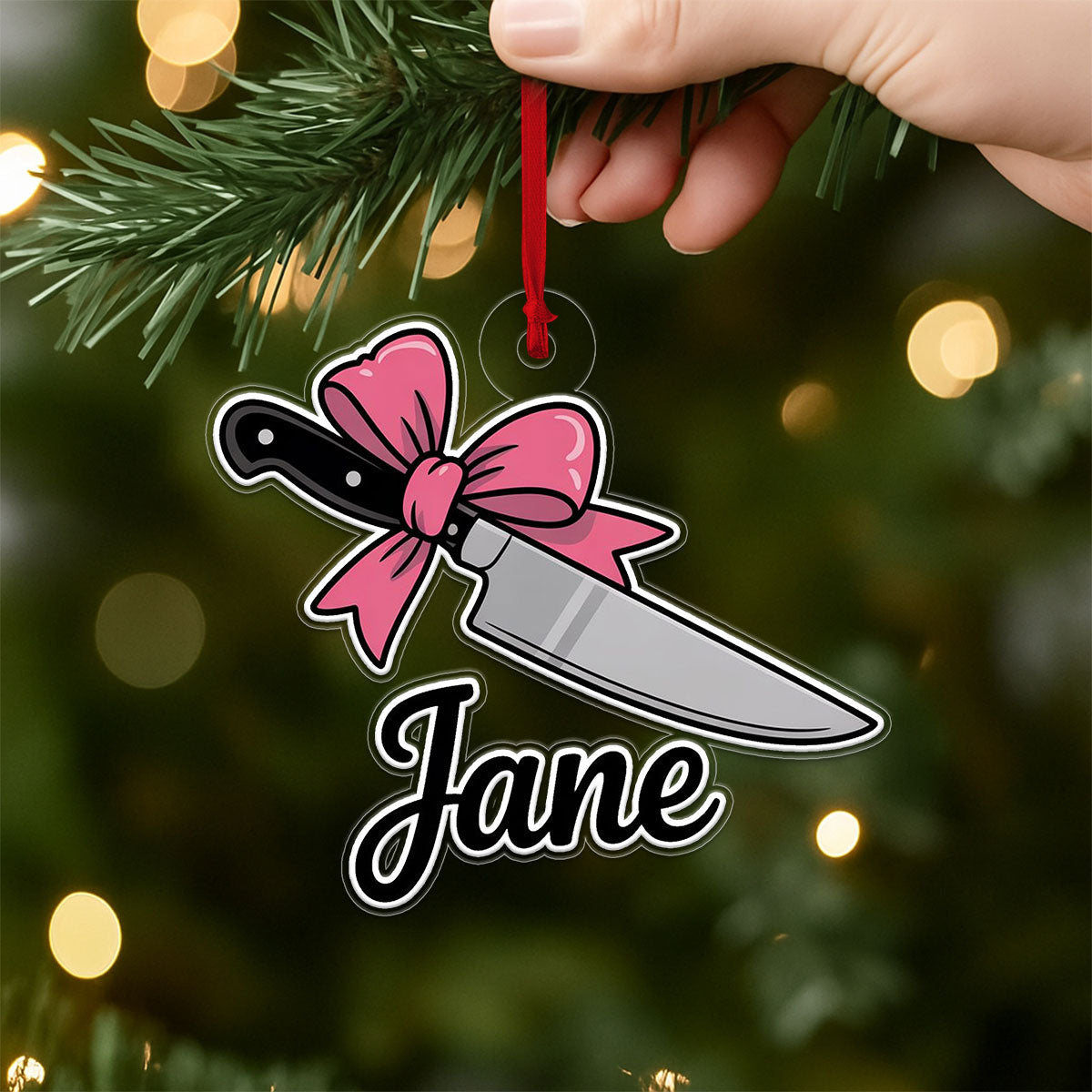 Funny Bow Knife Ornament, Personalized Christmas Ornament, Custom Gag Gift Decoration, Unique Knife Lover Ornament, Holiday Humor Keepsake