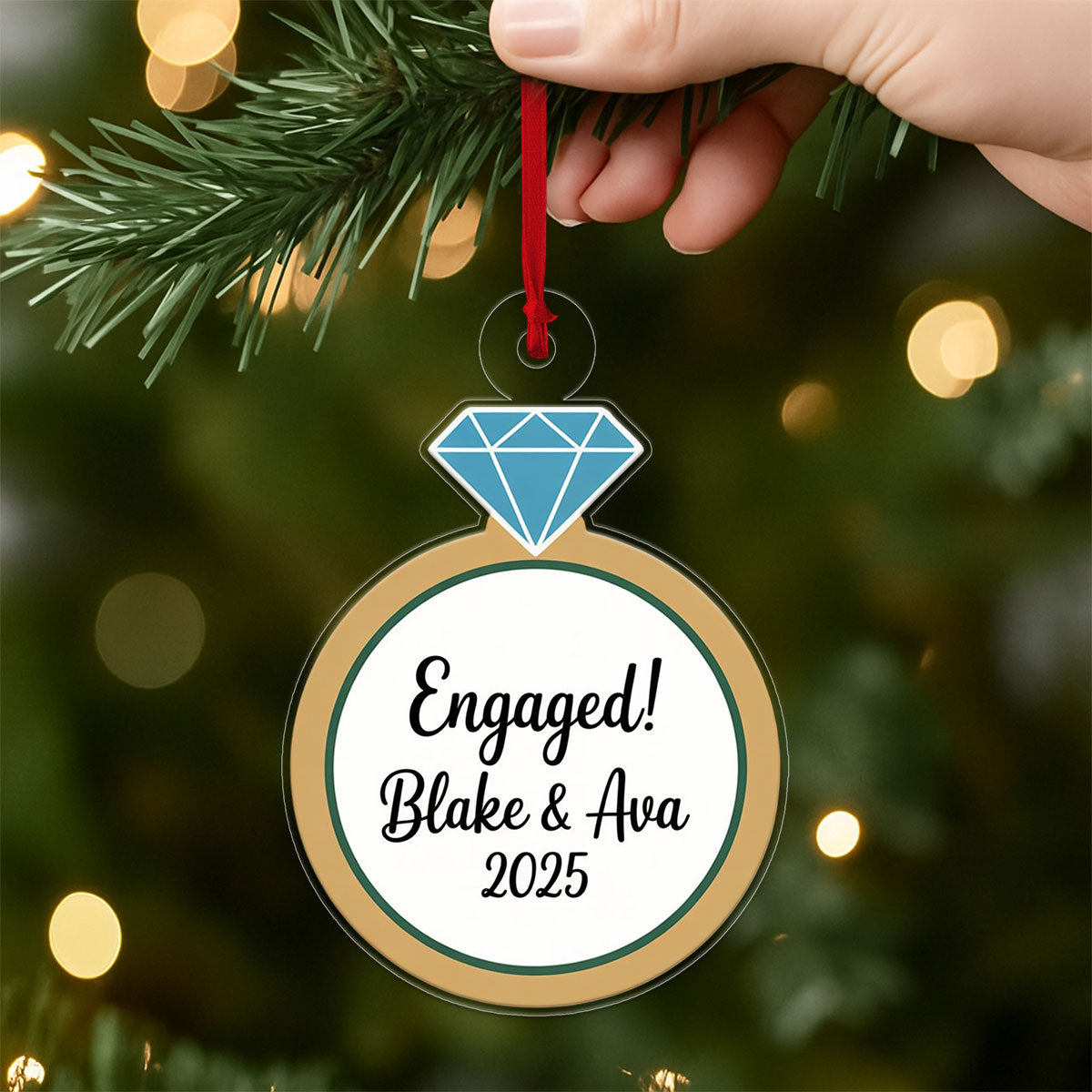 Custom Diamond Ring Ornament, Personalized Wedding Ornament, Engagement Ring Keepsake, Holiday Romance Gift, Unique Christmas Decoration