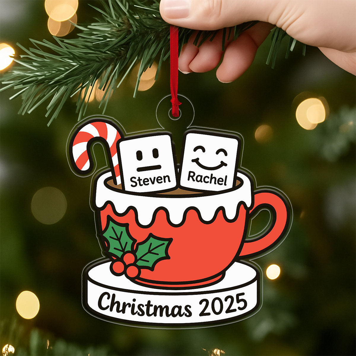Personalized Marshmallow Hot Cocoa Ornament, Custom Christmas Ornament, Cute Hot Chocolate Mug Ornament, Holiday Decor, Winter Gift Idea