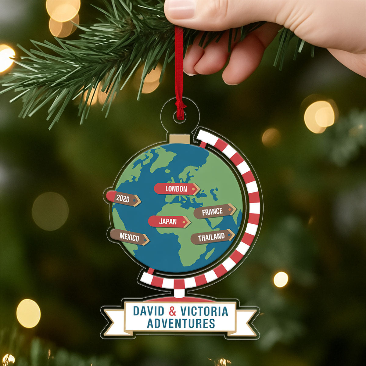 Personalized Travel Adventure Ornament, Couples Ornament, Custom Traveling Destination Ornament, Travel Gift, Gift for Travelers